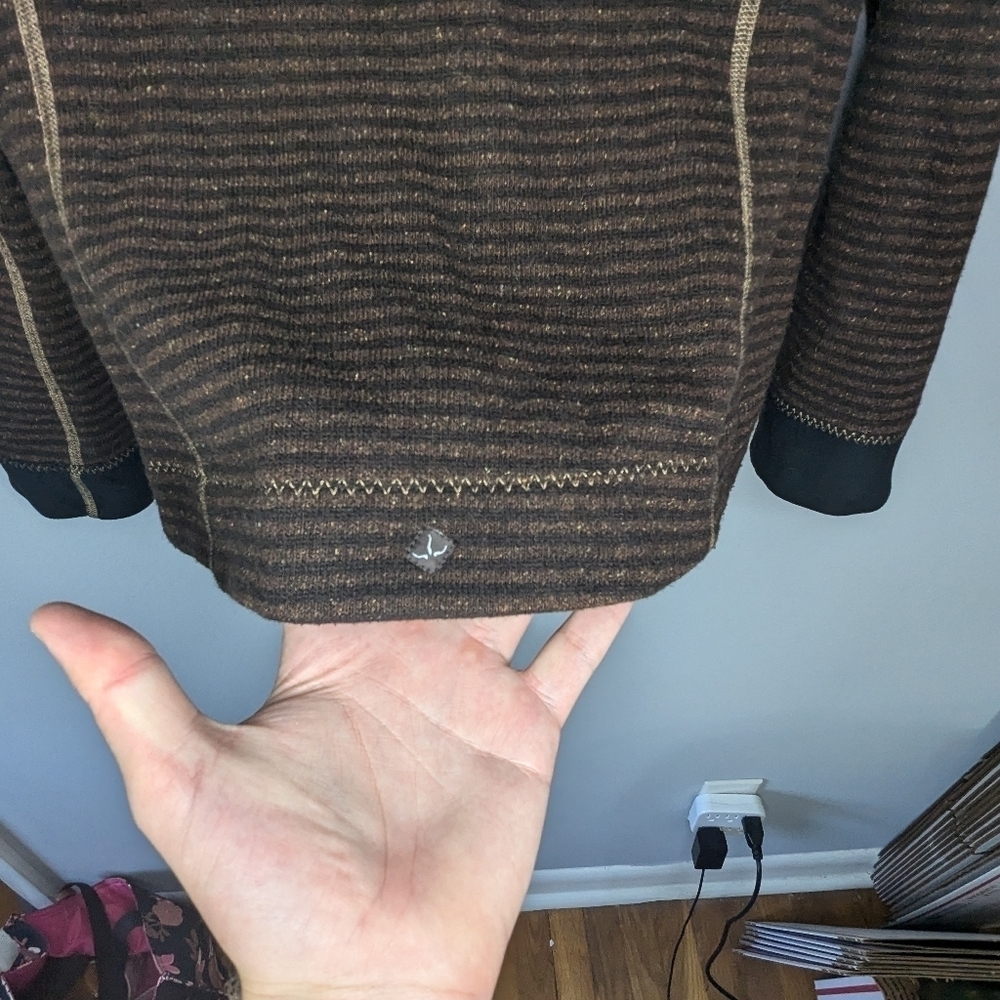 prAna Women's brown Wool Knit Hooded Fitted Zippered Plush-Lined Jacket Large - Picture 6 of 8